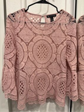 INC International Concepts Dusty Rose Crochet Lace Long Sleeve Top
